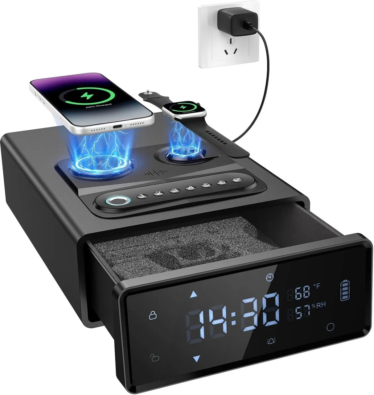 Zuosheng A biometric safe with 2-in-1 watch and wireless charging function for mobile phones, 4 fas…