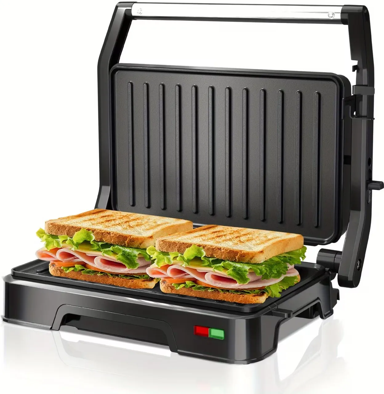 Fantasy Town Panini Grill Press - 2-Slice, 180° Opening, Non-Stick Stainless Steel Plates for Versa…