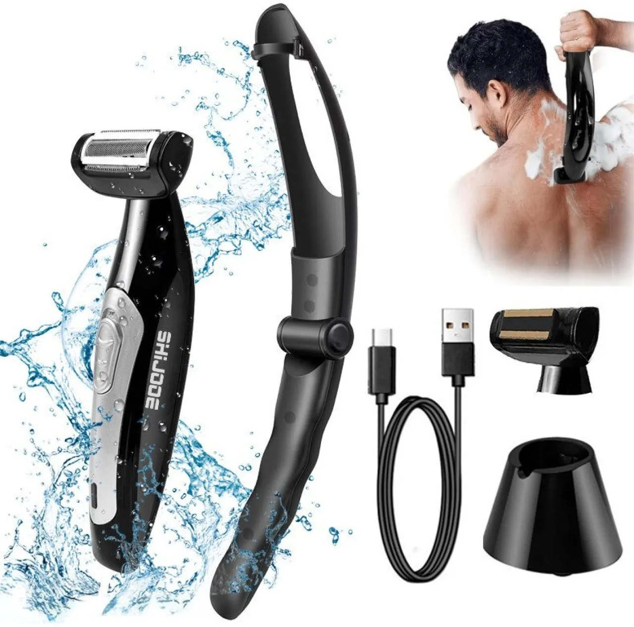 Bloo Electric razor, for back and body, with telescopic handle, suitable for wet and dry use, 150° …