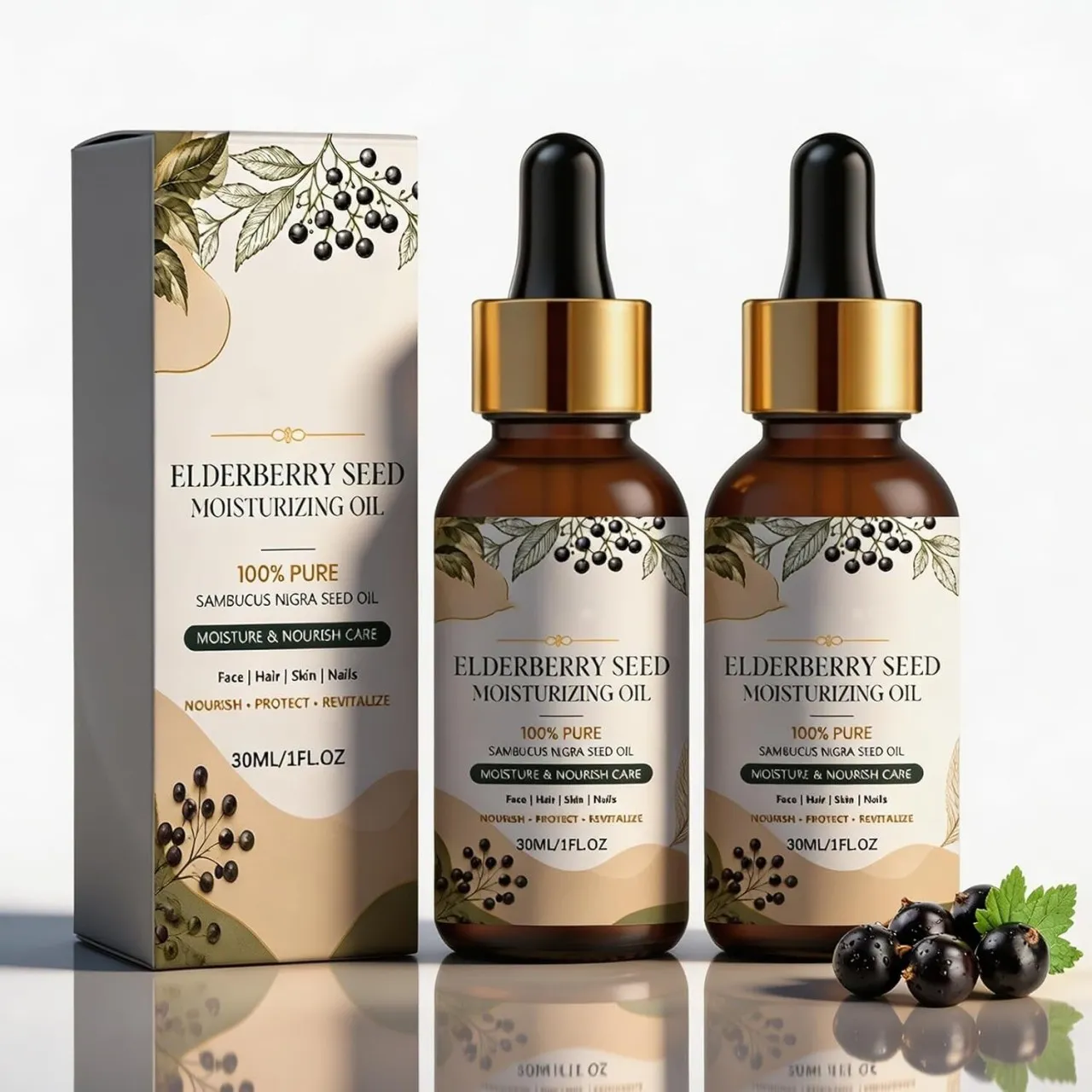 WEIWEISTORE Elderberry Seed Oil Cold Pressed, Moisturizing Oil for Face, Hair, Nails & Body, Daily …