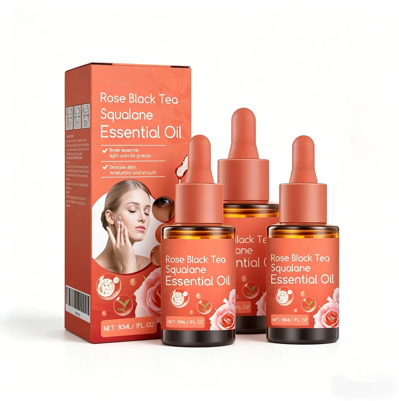 BOWENSTORE Rose Black Tea Squalane Essential Oil, Squalane Rose Oil for Face, Hydrating Facial Oil,…