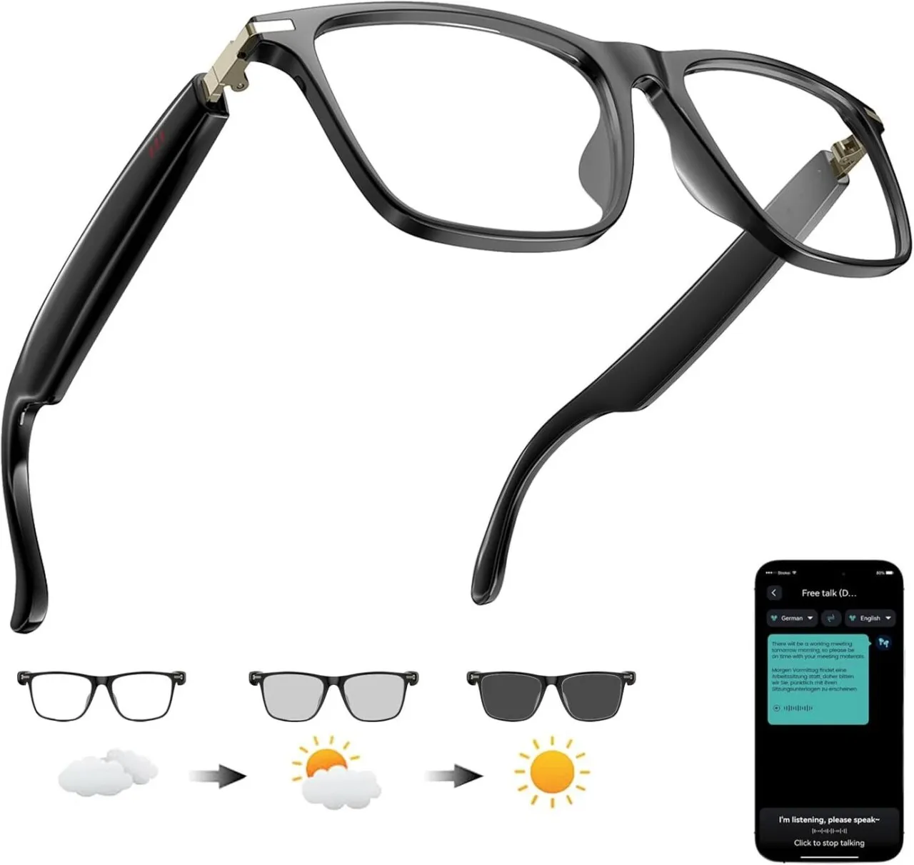 Fariedl AI translation smart glasses, suitable for travel and meetings, color changing model Smart …