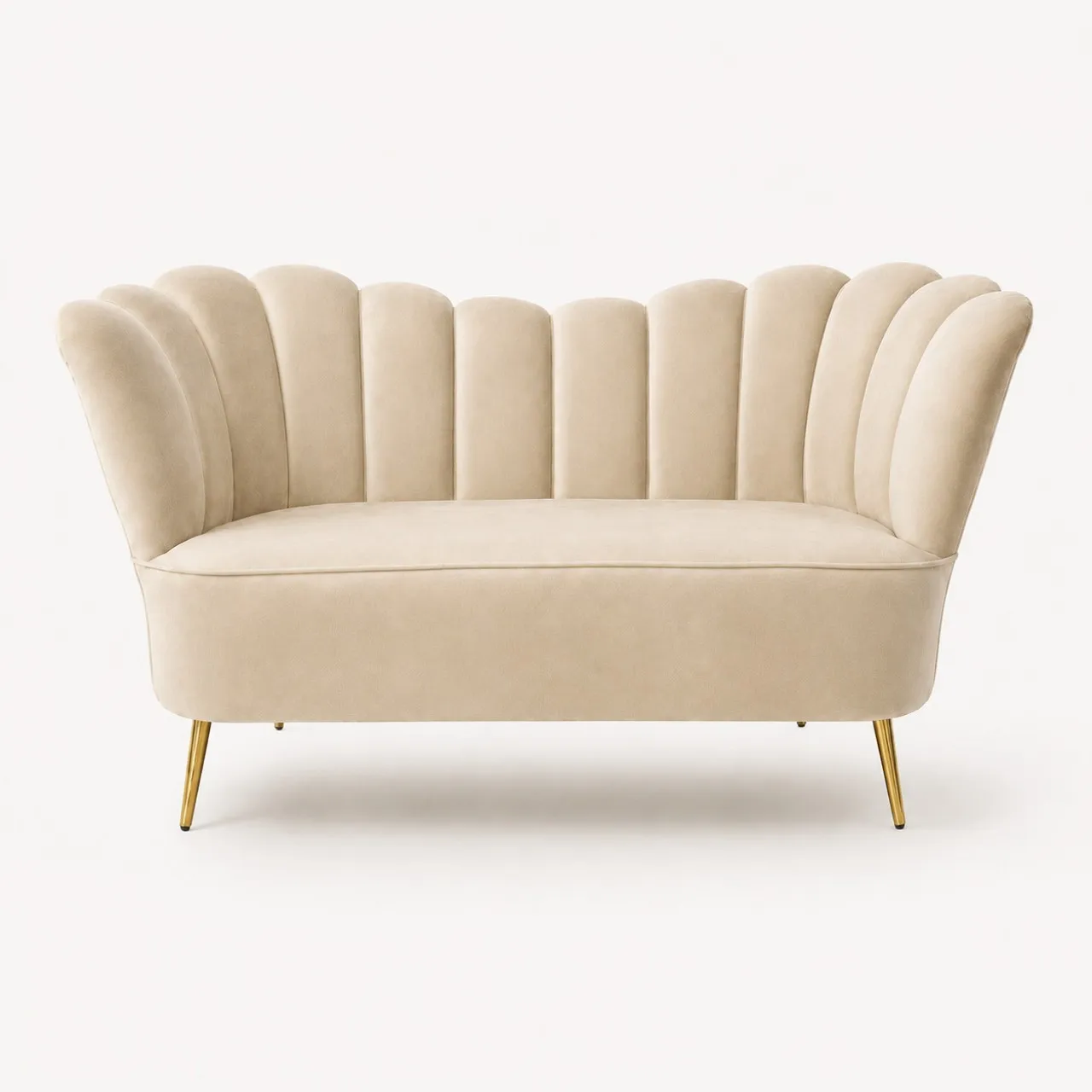 Roykin Furnitures Modern Shell Back Loveseat Velvet 2 Seater  Sofa