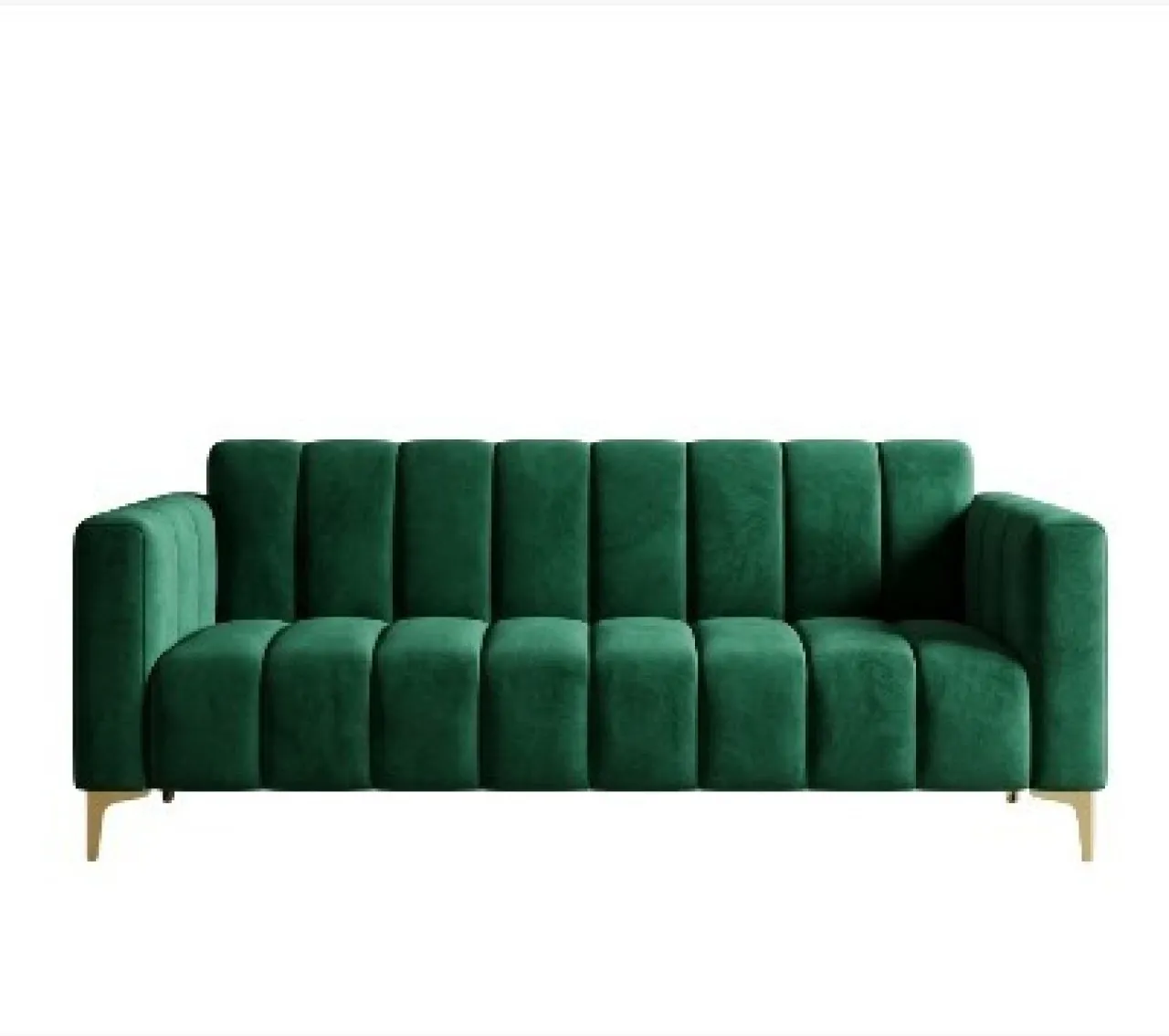 ONE Luxury Emerald Green Velvet 3-Seater Sofa | Modern Channel Tufted Upholstered Couch with Gold L…