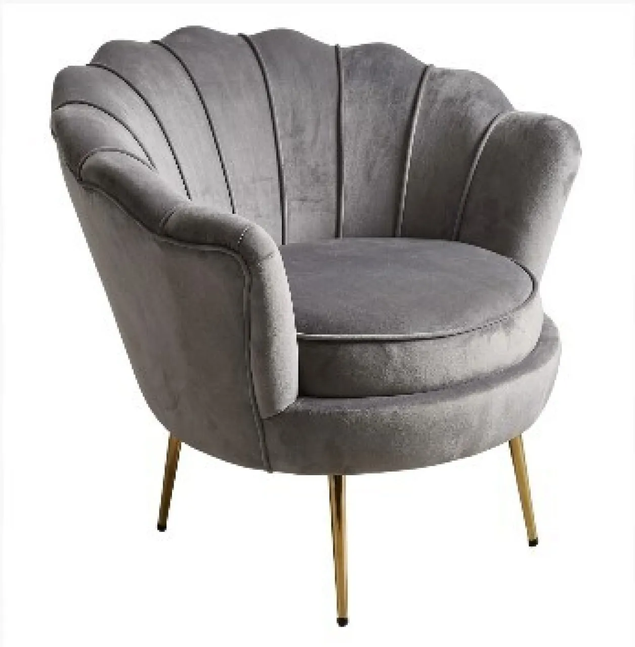 ONE Luxury Grey Velvet Shell Accent Chair with Gold Metal Legs | Modern Upholstered Lounge Chair Ve…