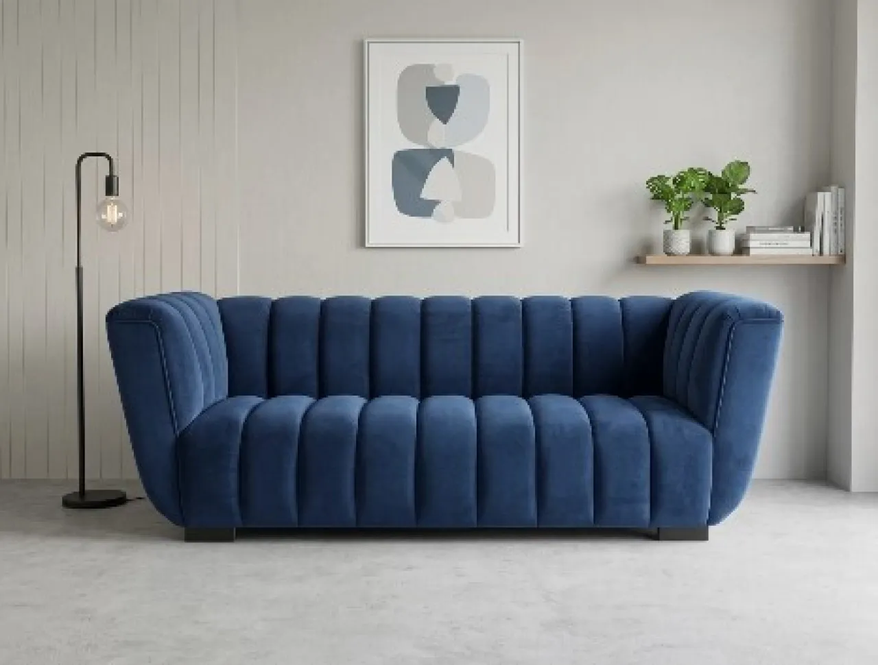 ONE Luxury Blue Velvet 3-Seater Sofa | Modern Channel Tufted Upholstered Couch for Living Room Velv…