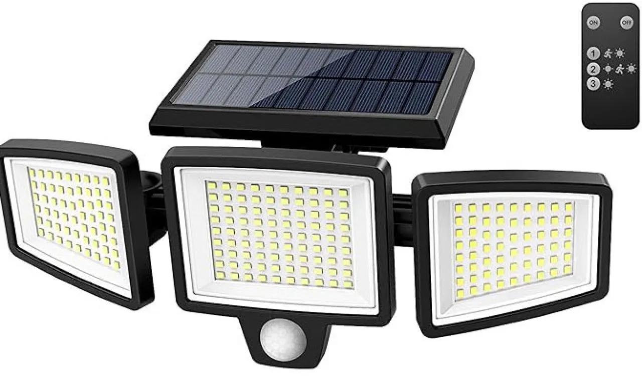 marevic Solar outdoor light 2500LM 210 LED security light with remote control, 3-head motion sensor…