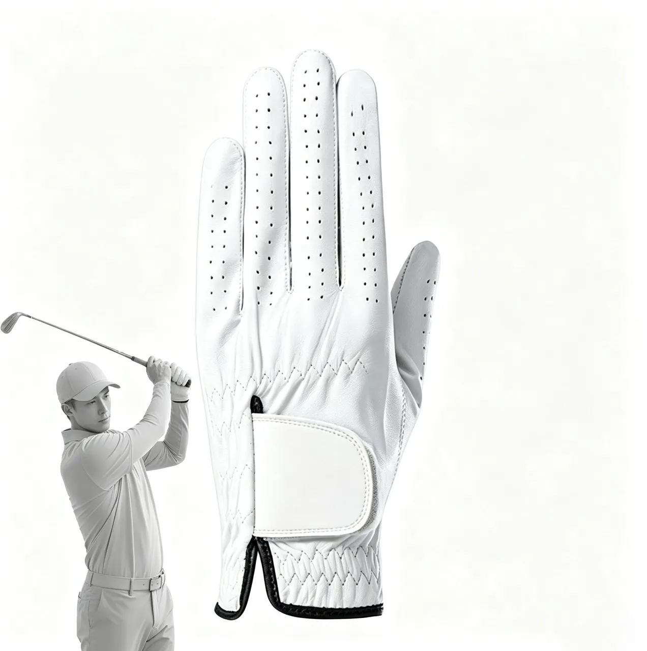 Jielun Premium Breathable Sheepskin Leather Golf Glove Left Hand Single with Adjustable Velcro Clos…