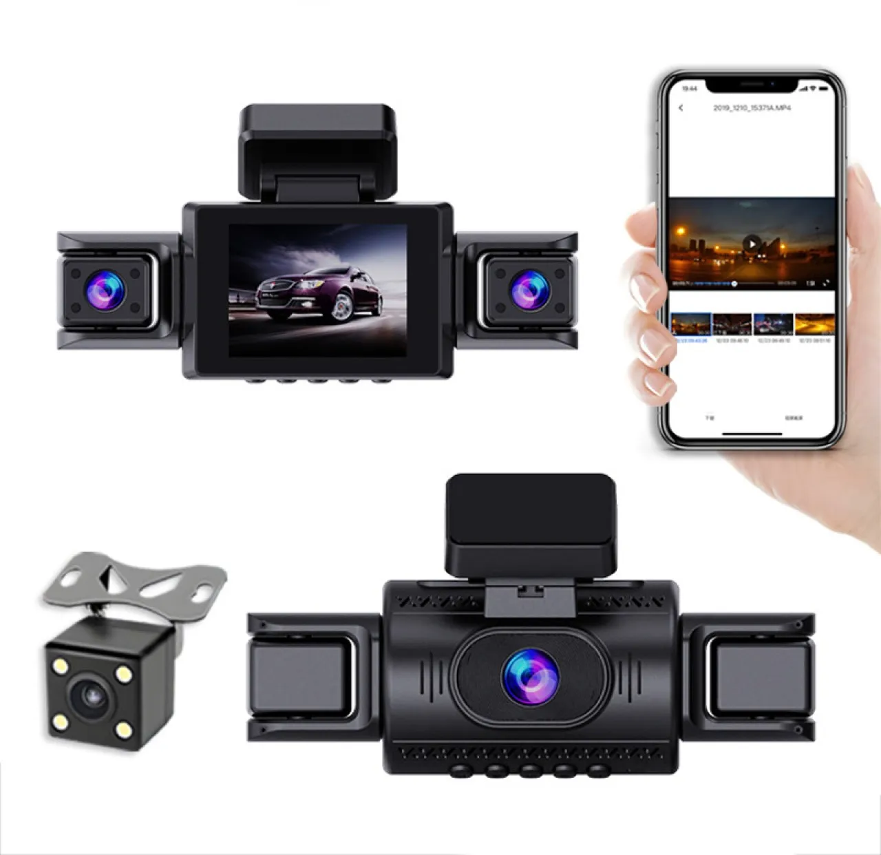 Finevr 4 Channel Dash Cam 360 View for All-Round Protection, 4-Way Front Rear Inside Recording, Bui…