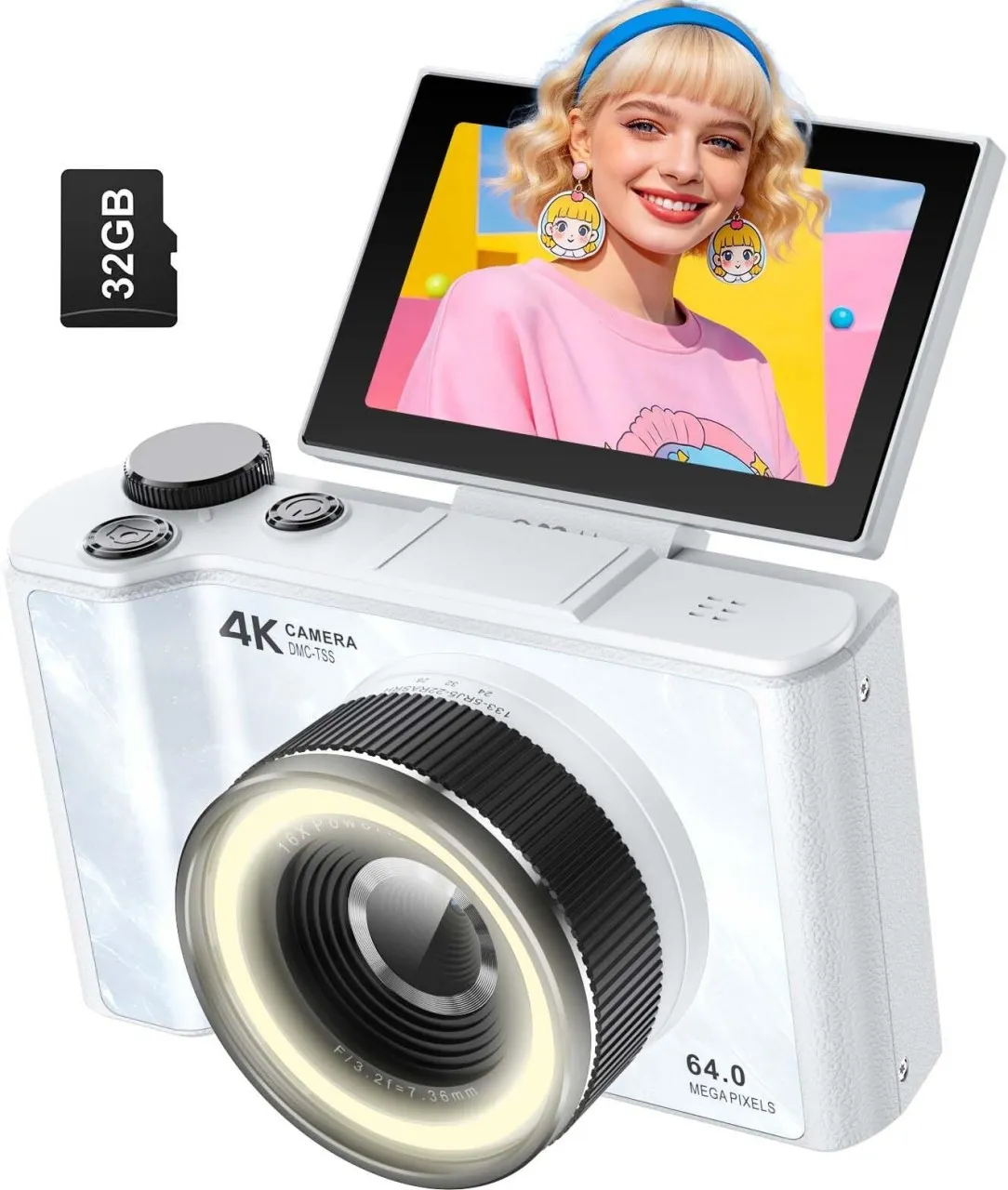 Moucles Digital Camera for Teens, CCD Kids Digital Camera with 32G SD Card,180° Flip Screen Camera …