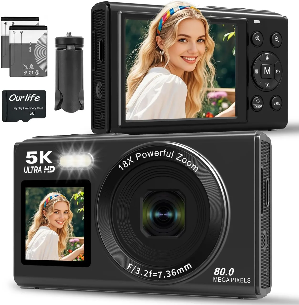 Moucles Built-in 32G card 5K 80MP Digital Cameras for Photography with Dual Screen, Autofocus Vlogg…