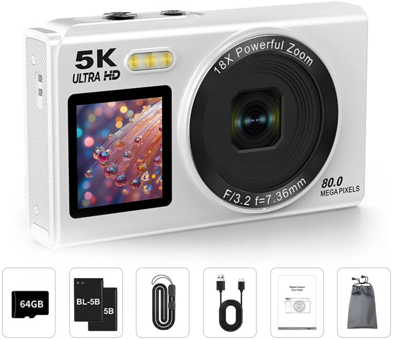 Moucles Built-in 64G card 5K 80MP Digital Cameras for Photography with Dual Screen, Autofocus Vlogg…