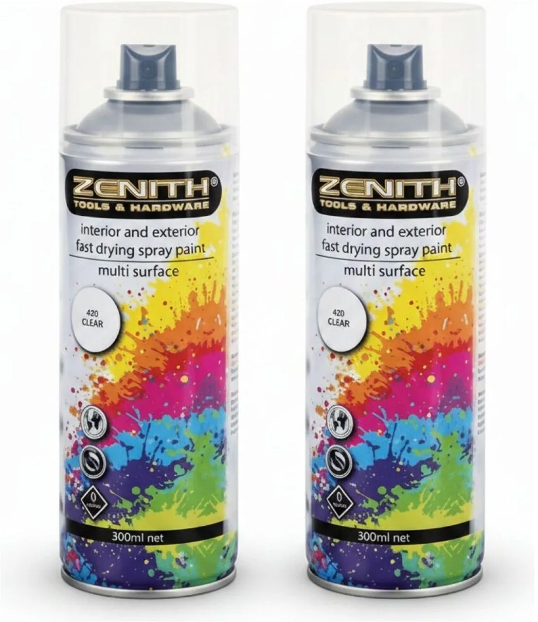 Zenith Clear Lacquer Spray Paint 300ml 2 Pack Gloss Flammable Spray Paints