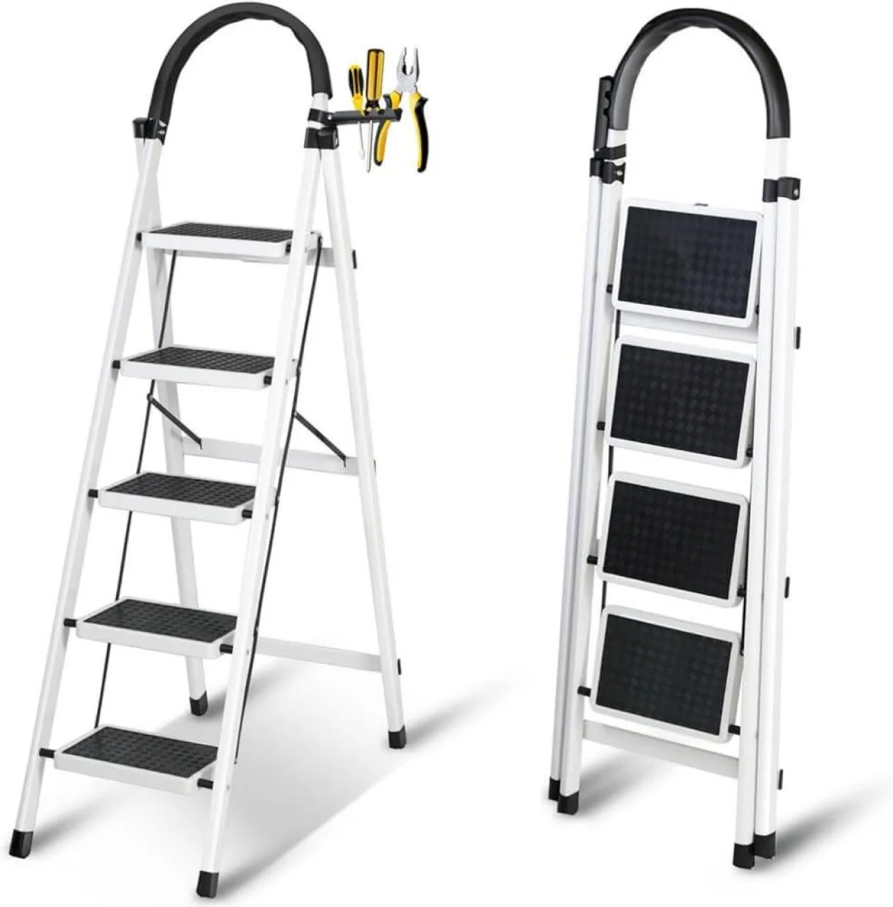ITECHXFoldable Ladder 5 Steps, Home Ladder Folding Step Stool 5 stepp Steel Ladder