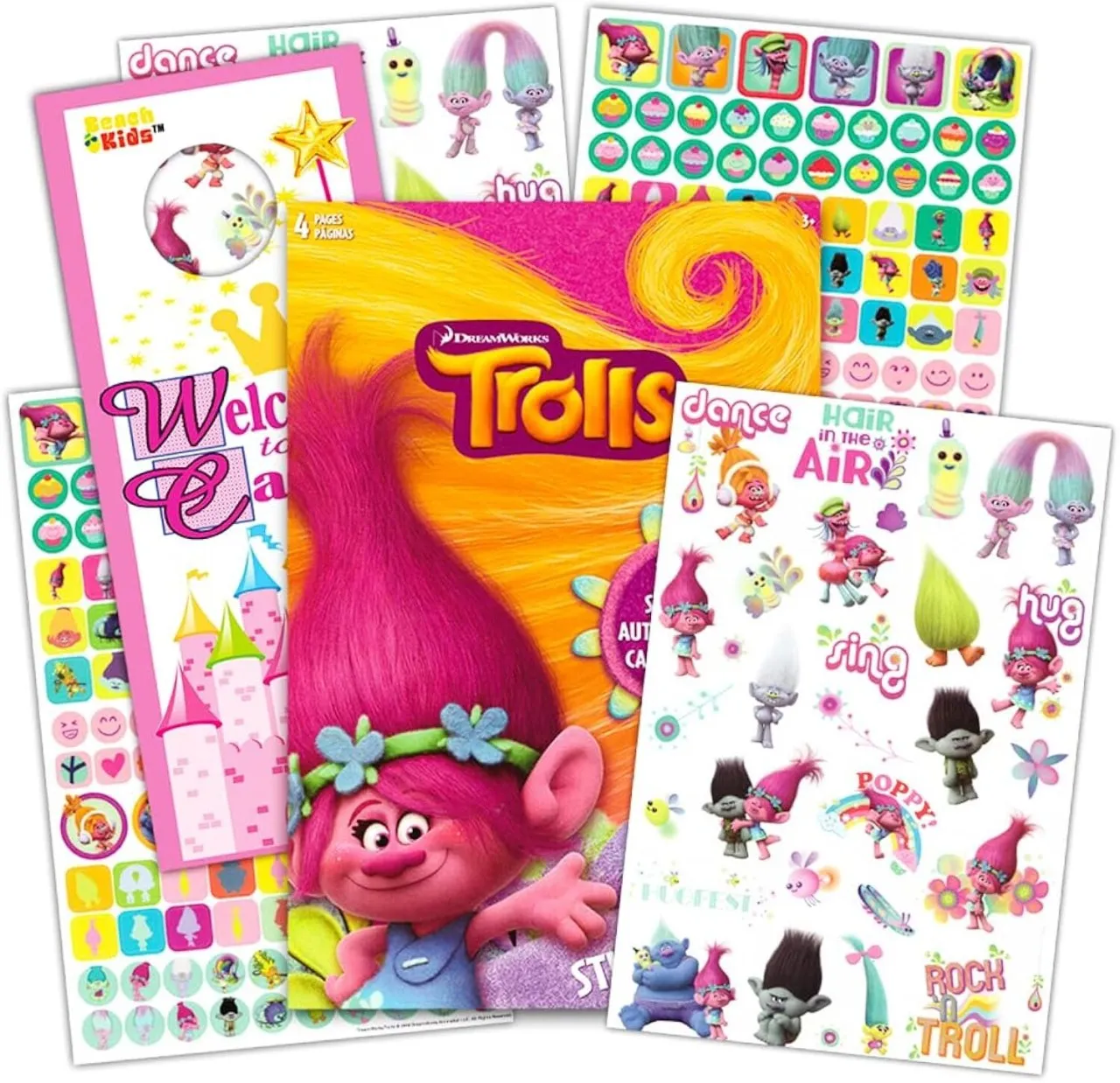 NEXUS 3 cm Trolls Stickers Bundle ~ Over 295 Reward Stickers Plus Door Hanger (Poppy, Branch, DJ Su…