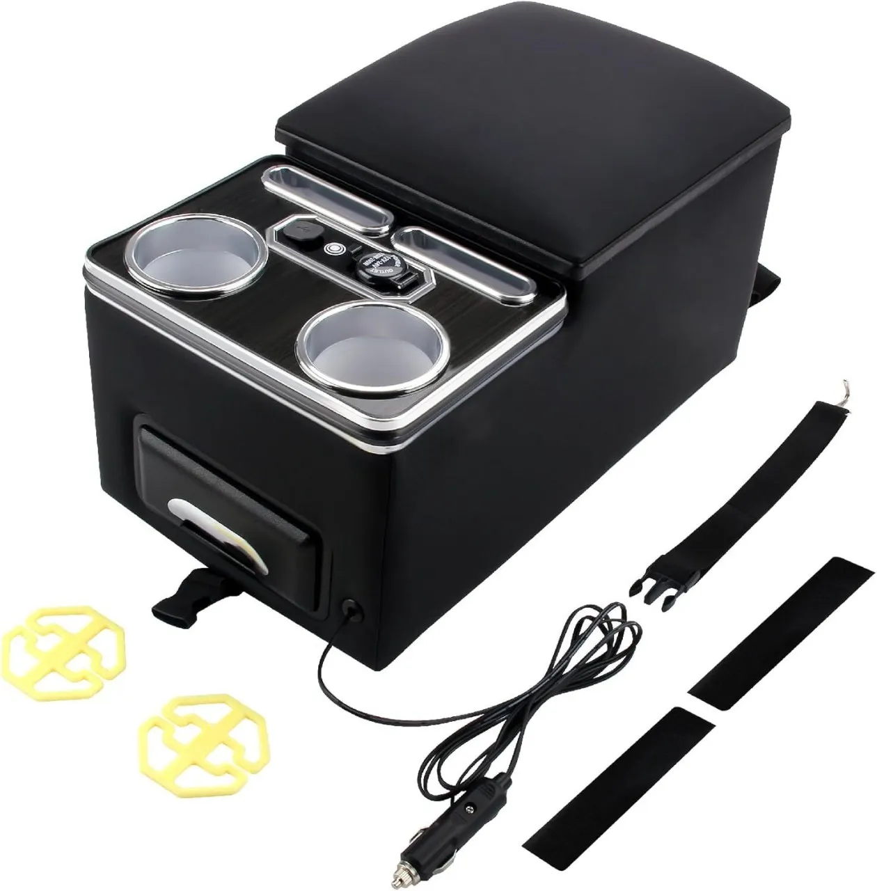 Zuosheng Universal Car Center Console Organizer with Storage/Cup Holders/USB Ports/7 LED Lights for…
