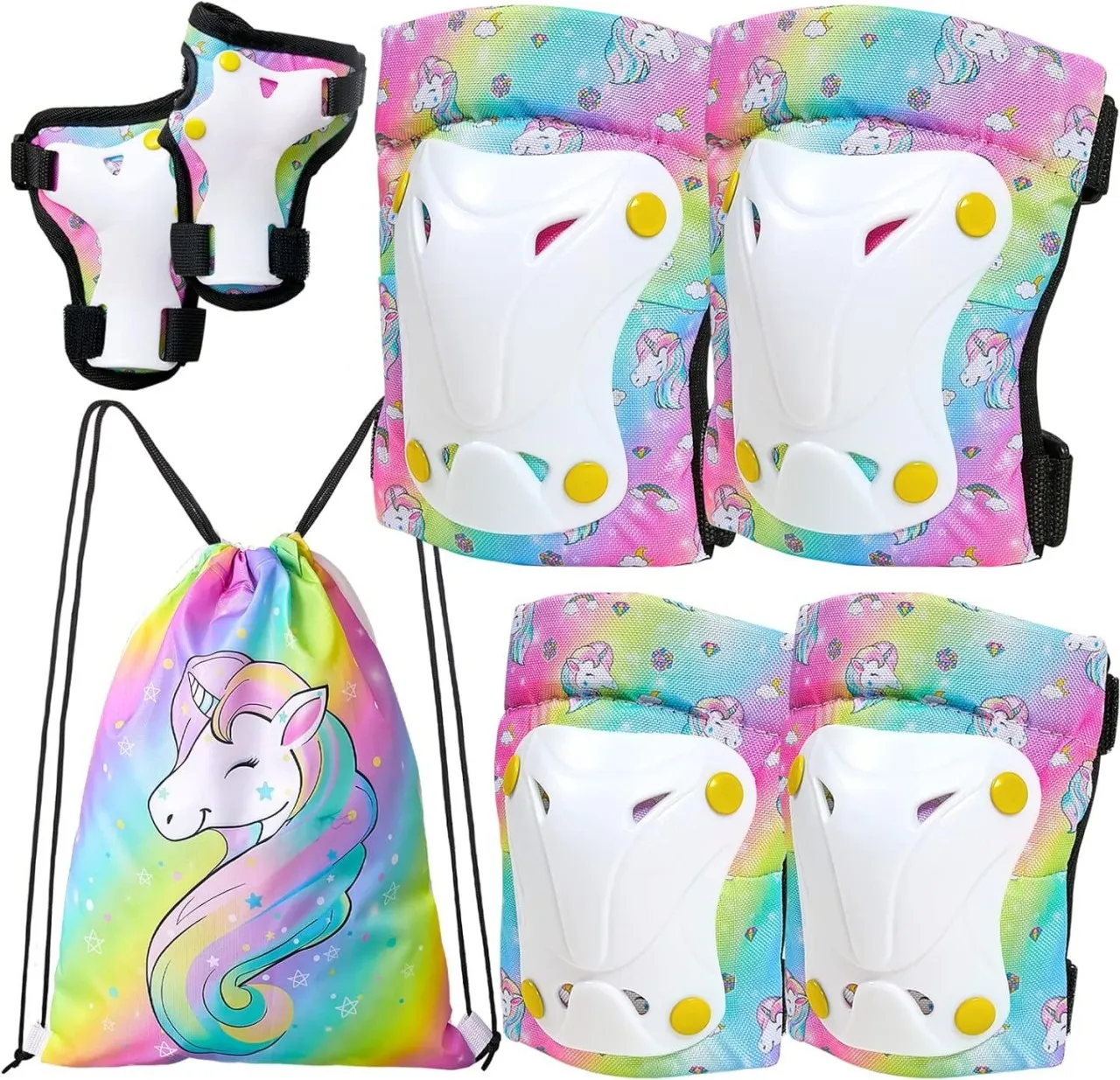NEXUS Knee Pads for Kids Unicorn Knee Elbow Pads Wrist Guards with Drawstring Bag Adjustable Protec…