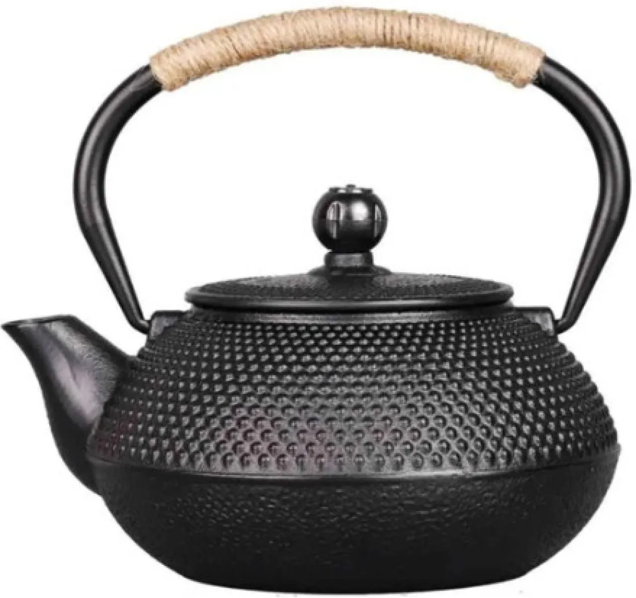 Takme Home Cast Iron Teapot with Rope-Wrapped Handle, Black - 60cm Electric Urn