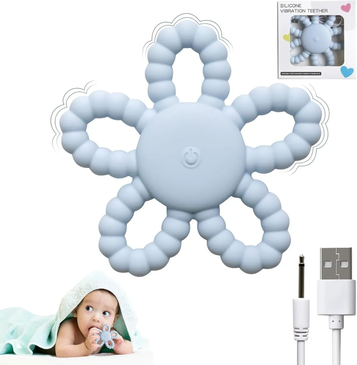 Bloom Box Vibrating Sensory Chew Toy, Vibrating Teether for Baby, Silicone Children Infant Teething…