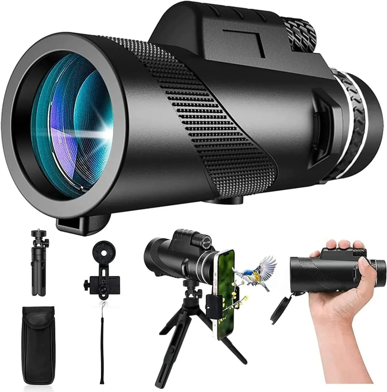 BezosMax 80x100 HD Monocular Telescope with Smartphone Adapter Tripod, Large Vision High Powered Mo…