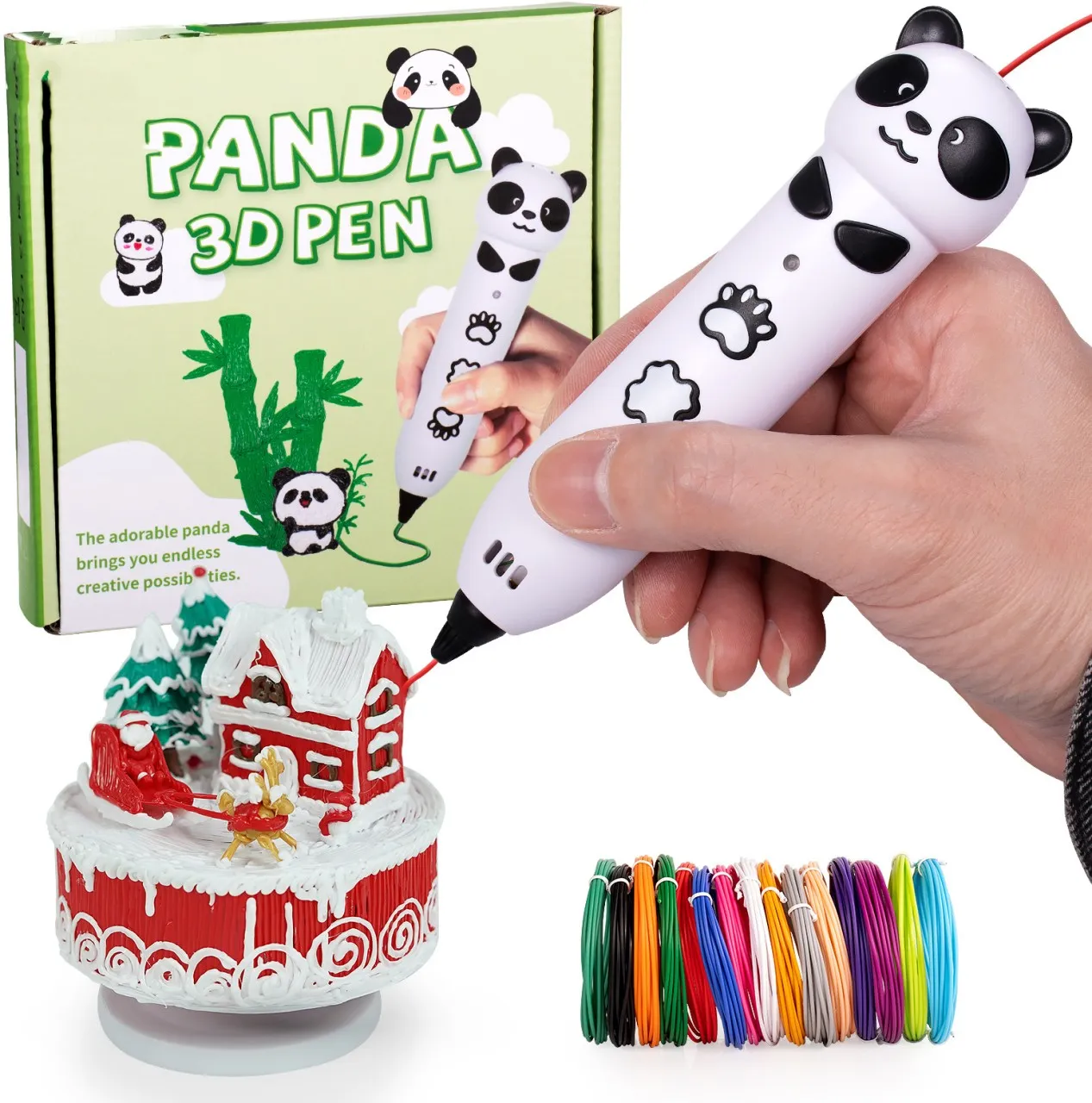Bloo Cute panda low-temperature 3D printing pen, including 1.75mm PCL consumables, finger-shaped, t…
