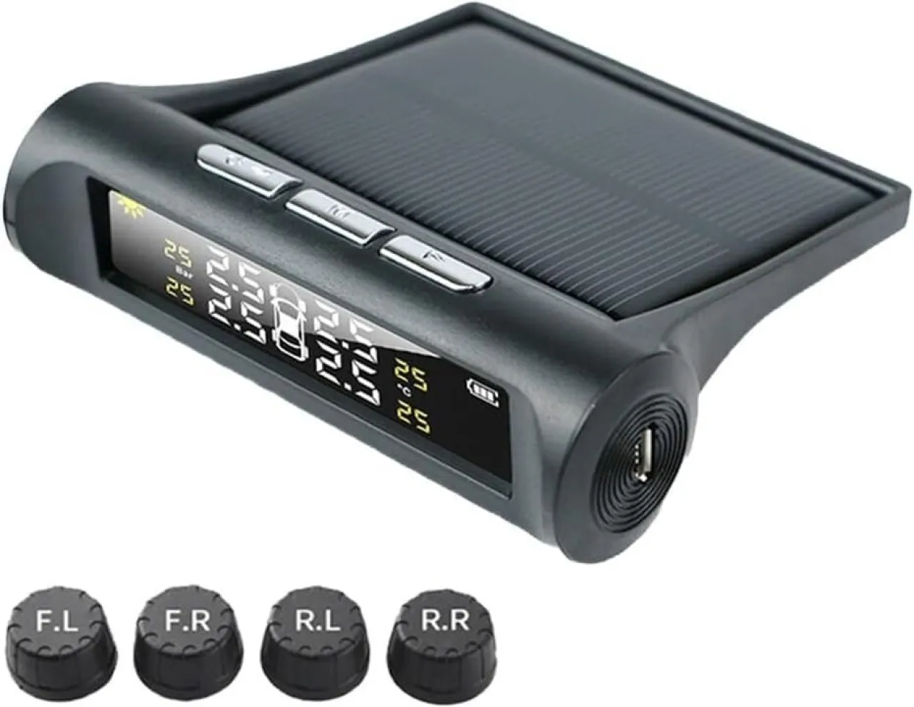 BOWENSTORE Solar Powered Tire Pressure Monitoring System TPMS with 4 External Sensors, 5 Alarm Mode…