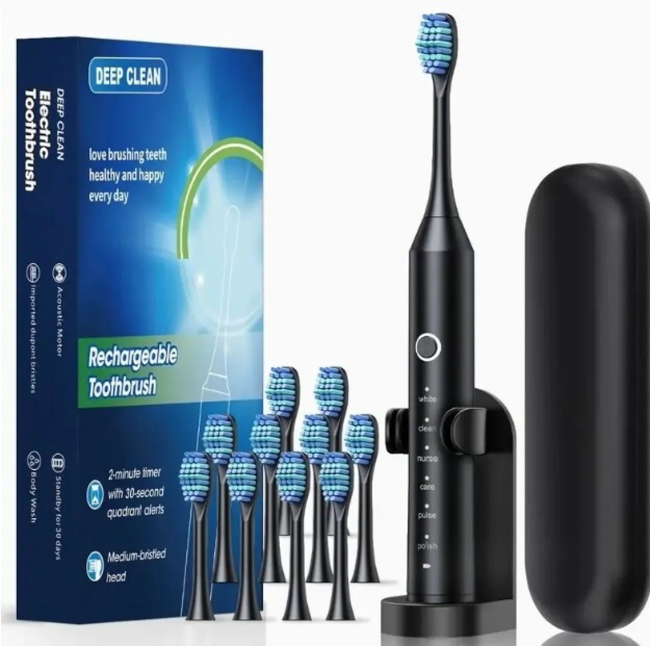 Amity Consulting Group Deep Clean Automatic Rechargeable Electric Toothbrush + 10 Brushes Soft Toot…