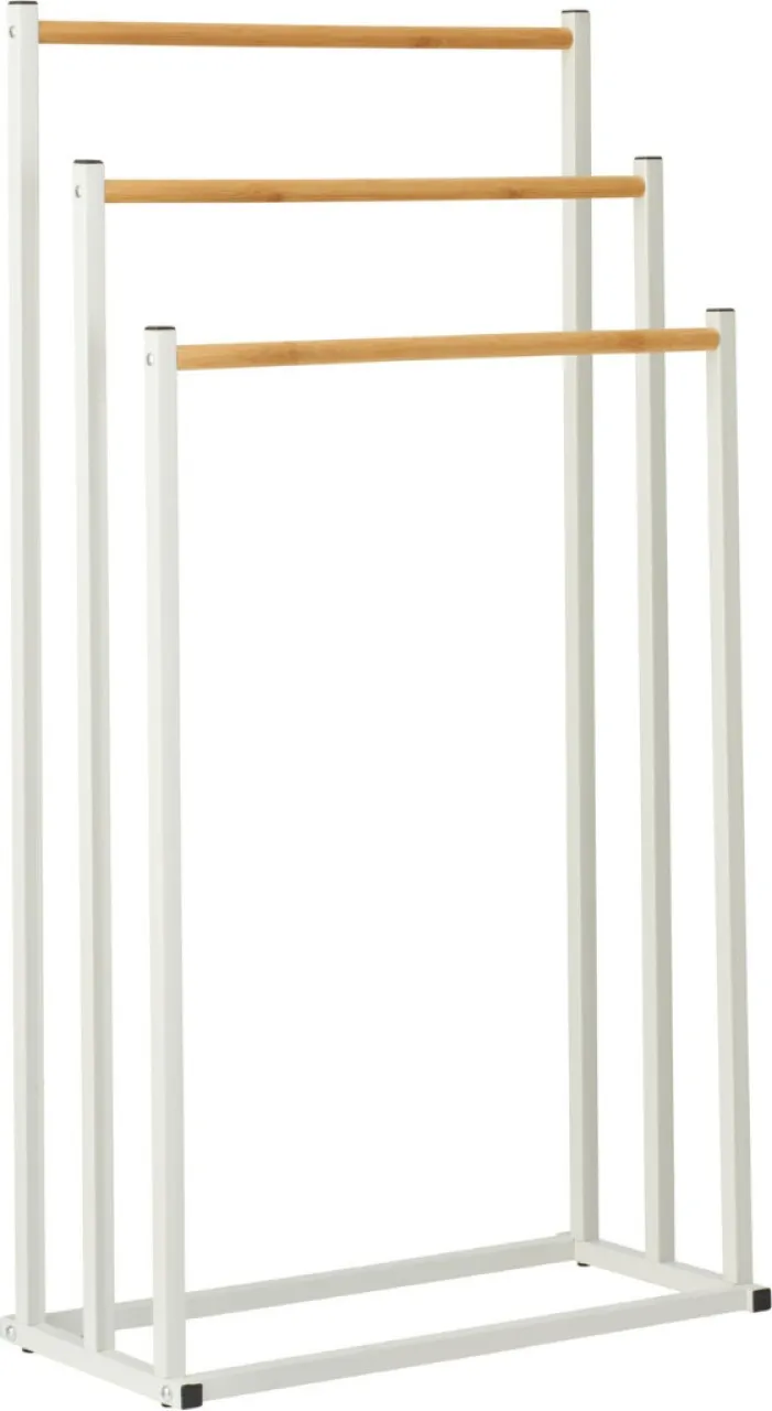 Generic 3-Tier Freestanding Towel Rack - White Bamboo, Steel Rack Towel Holder