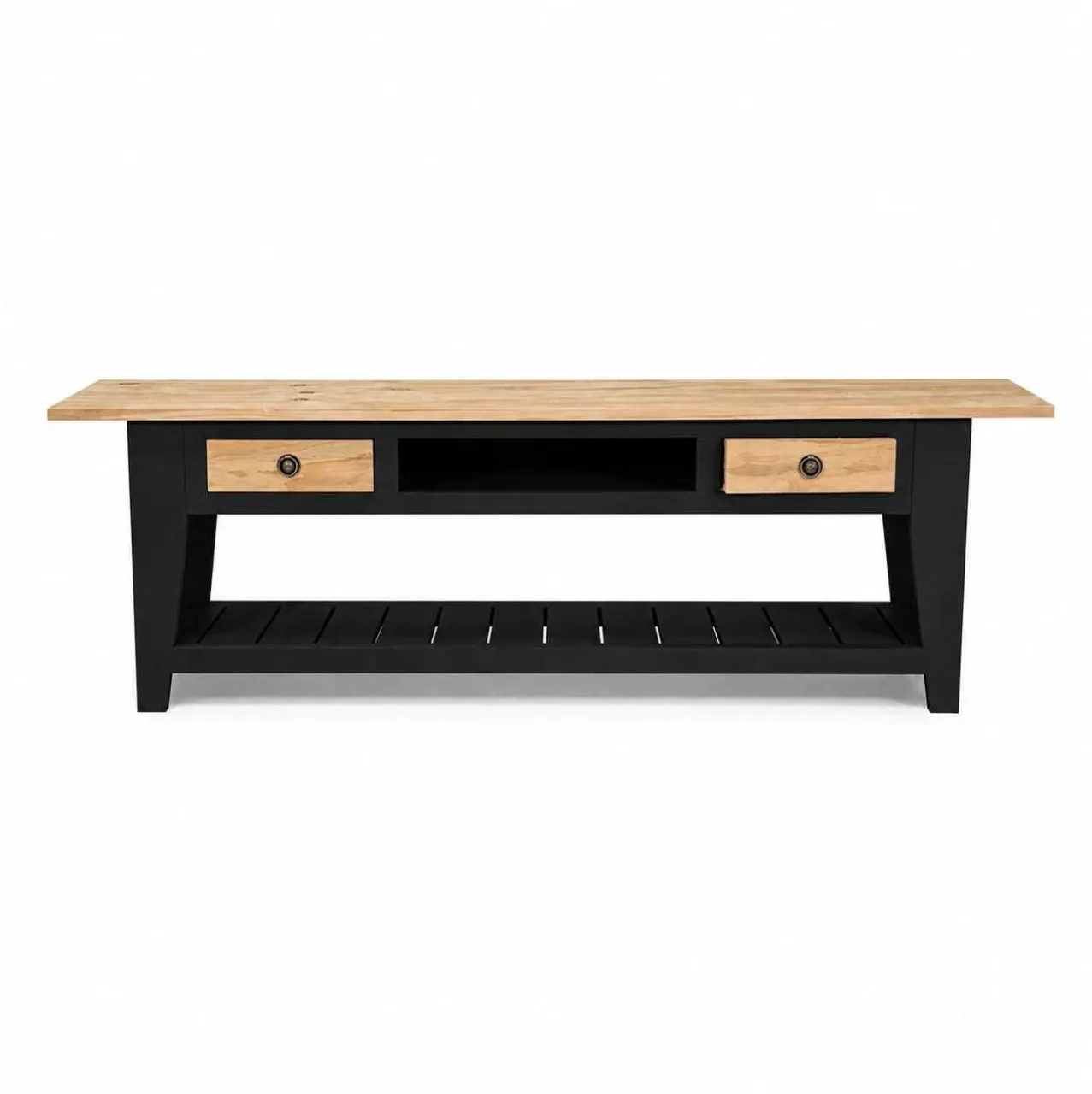 traderootswoodworx black and natural 6 Solid Wood TV Entertainment Unit