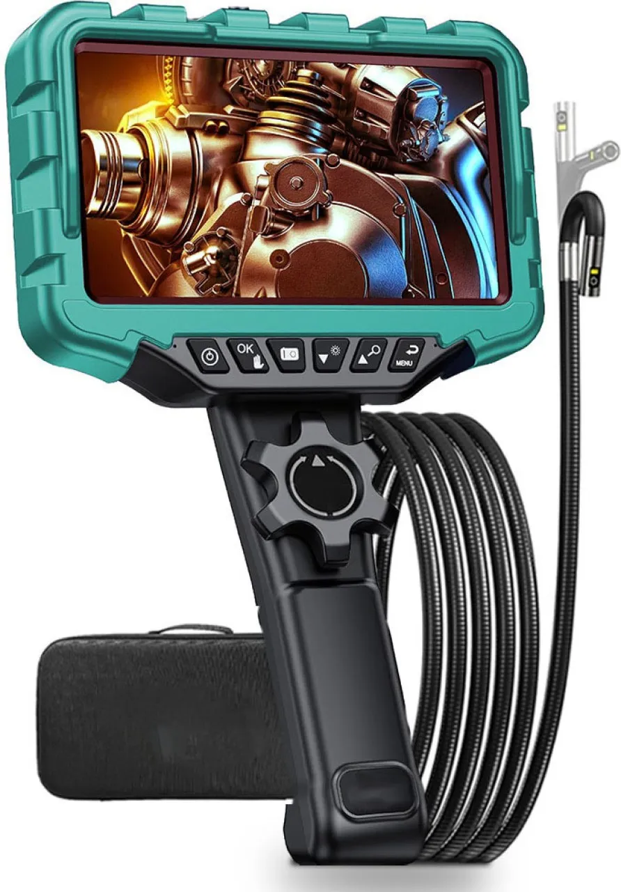 BOWENSTORE Borescope Camera, 7-inch Large Screen Steering Endoscope Two-Way 360° for Engine Sewer I…
