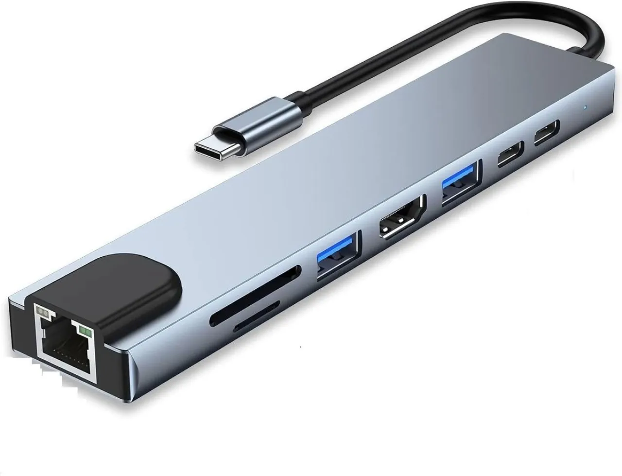 Generic 8-in-1 Type-C Multi-Function Hub with 4K HDMI, 100W PD & Ethernet - Space Grey USB Adaptor