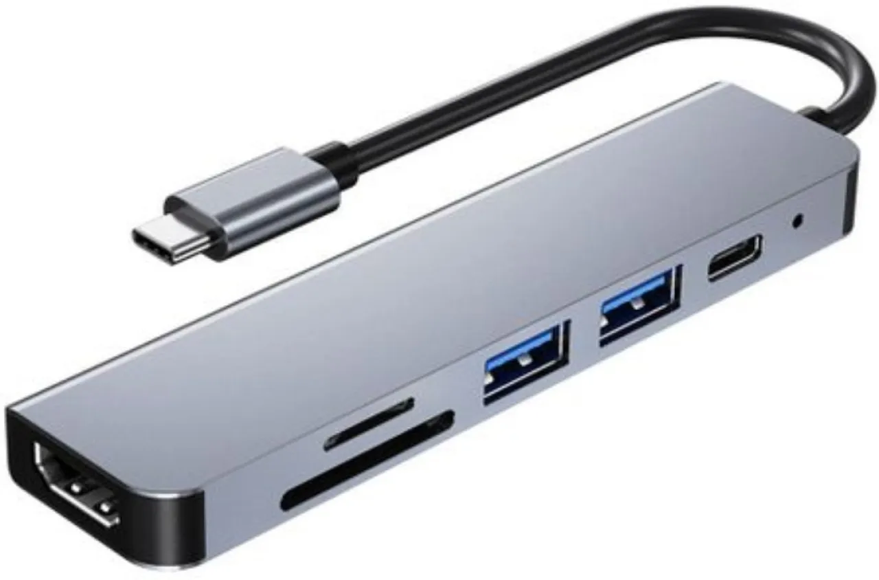 Generic 6 in 1 USB C Hub Type C Adapter with 4K TC/2USB/HDTV/TF (B3444) USB Adaptor