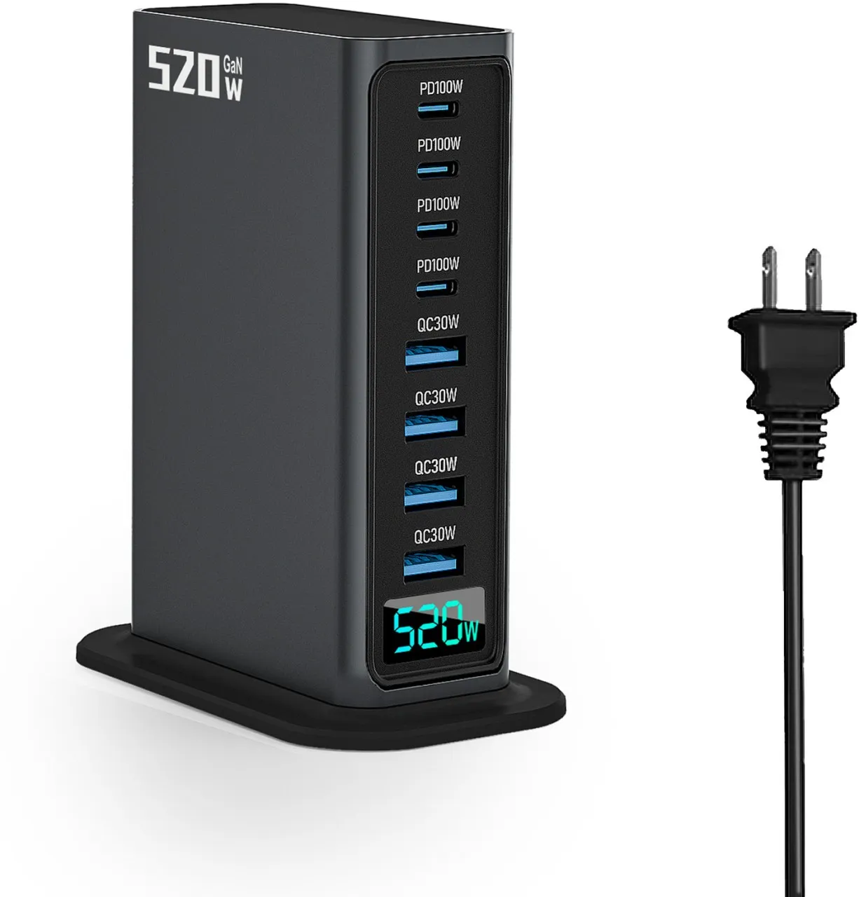 Loznron 520W gallium nitride charger multi-port desktop charging station fast charging source adapt…