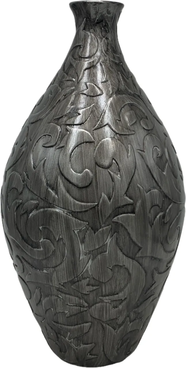 Africa Ceramics Vase AC 37x9cm Anila Embossed Gun Metal Ceramic Vase