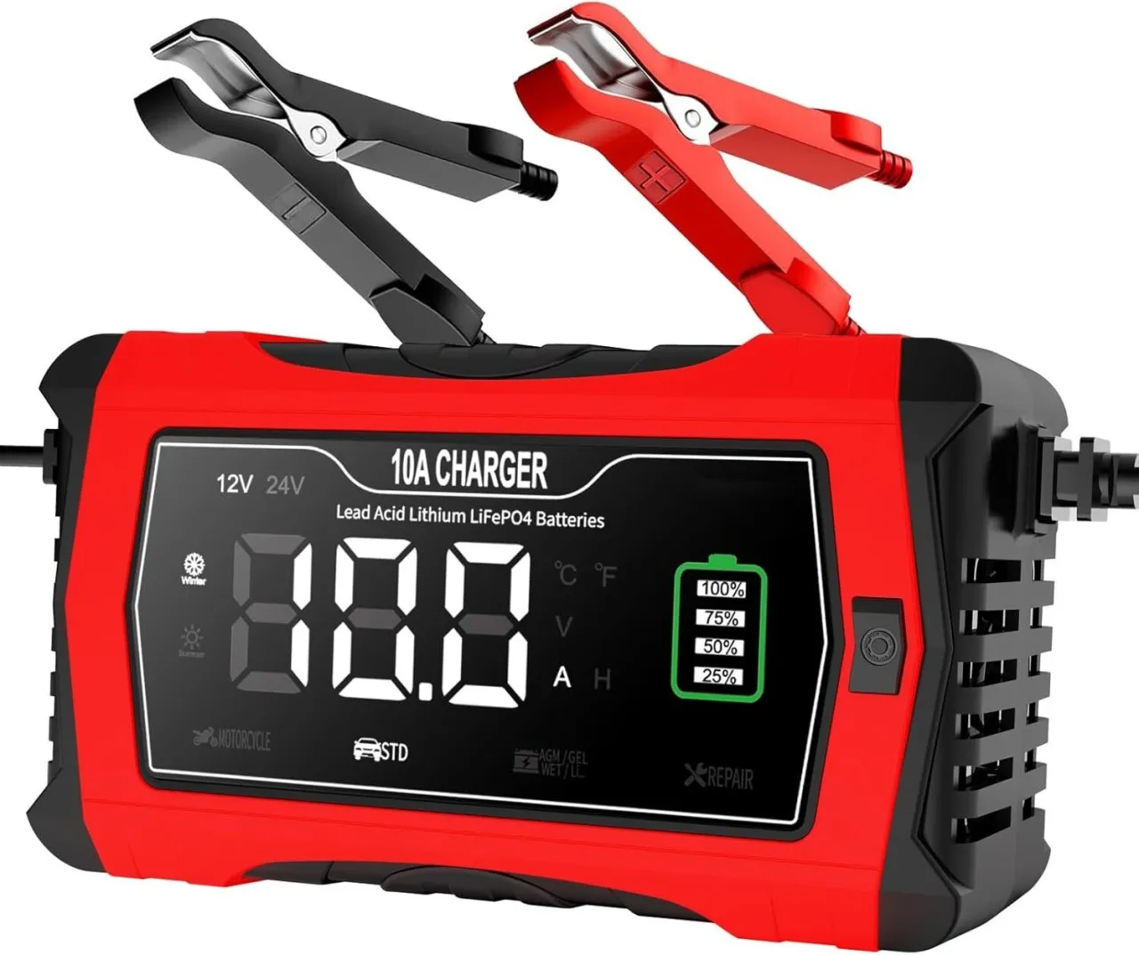 SHIJIN Battery Charger Smart Battery Trickle Charger 12V/24V 10A/5A Automotive Battery Maintainer D…