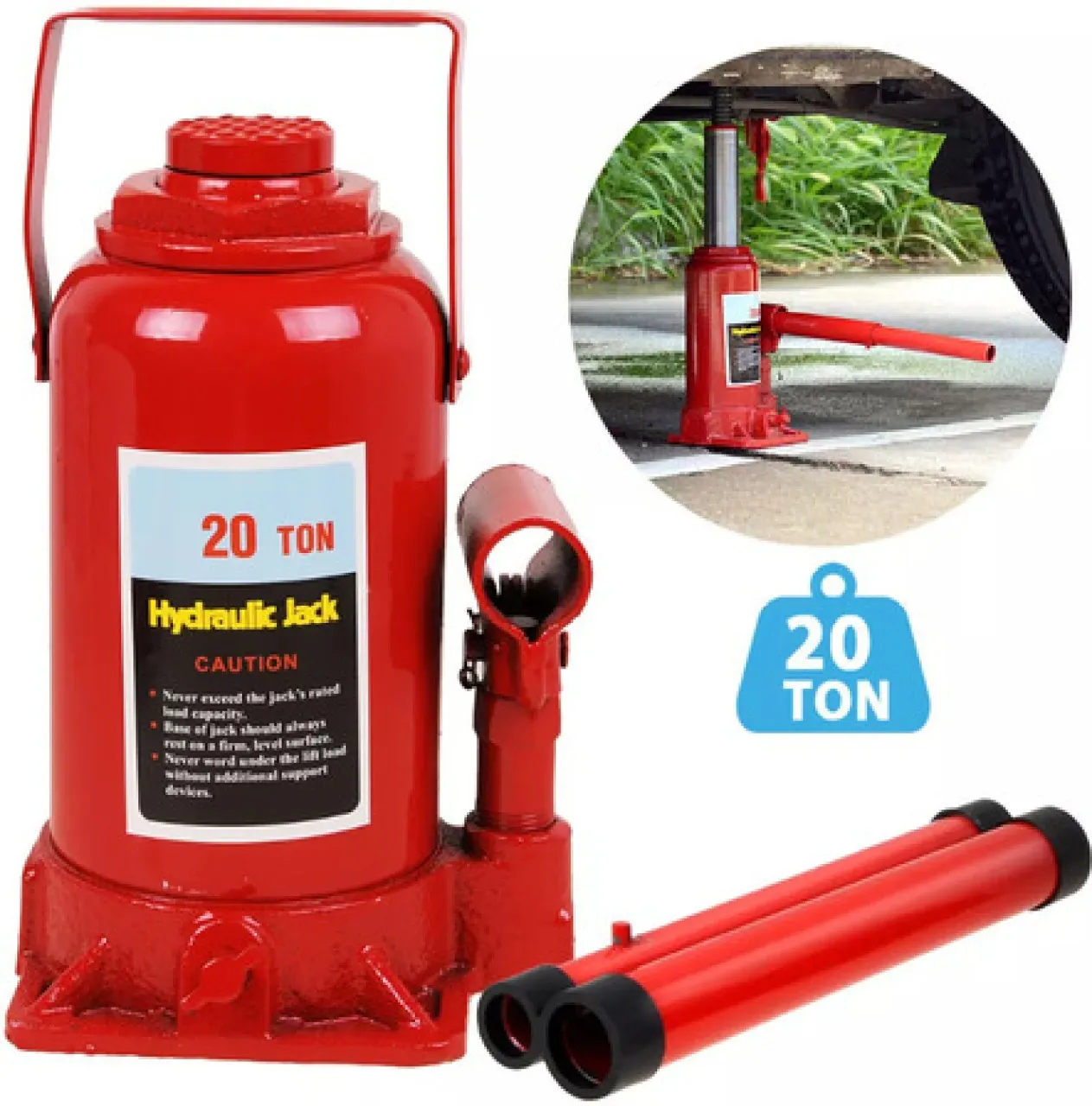 Zzztrade Heavy-Duty Steel Hydraulic Bottle 20T Car Jack - Long Lift Design Vehicle Jack