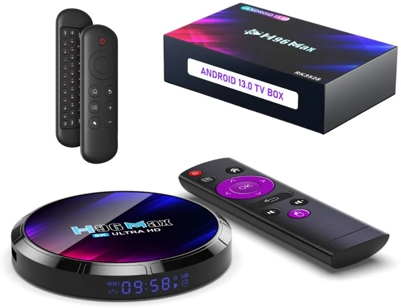 Bloo Smart TV box, with remote control, 8K resolution, 5-core processor, WiFi 6, Android 13, Blueto…