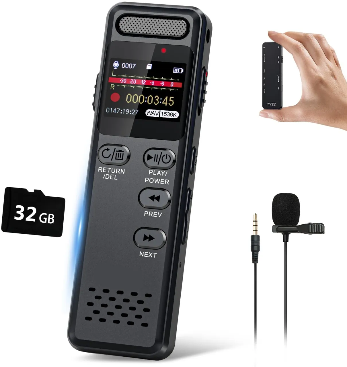 Granty 32GB Digital Voice Recorder with Voice Recognition, Recording Device 100 Hours Continuous Re…