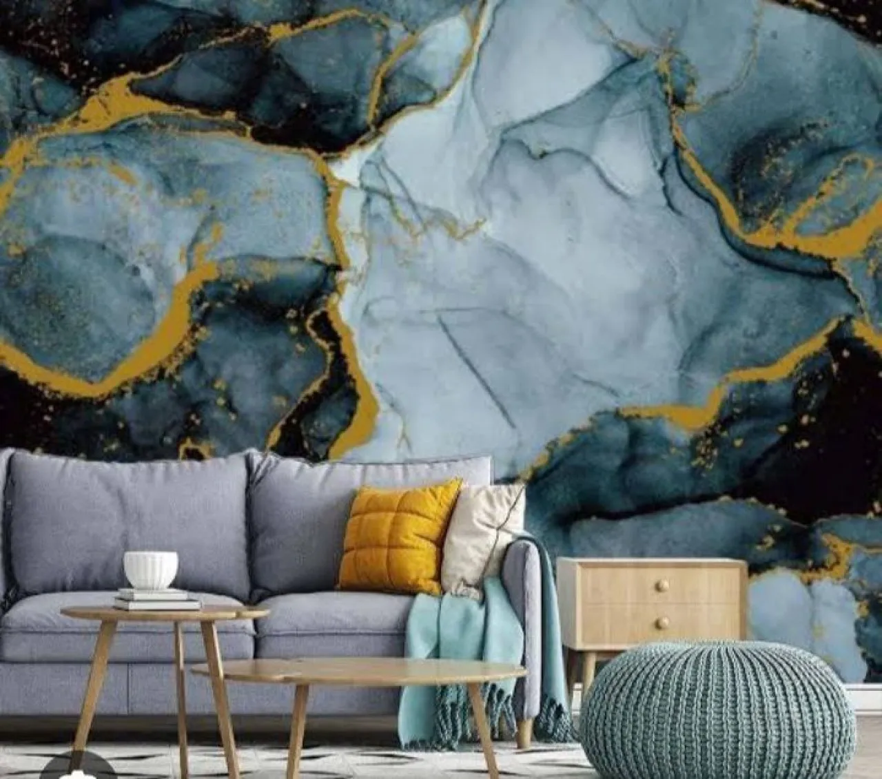 SMTE Wallpaper coil tile sticker marble Blue Decorative Blue Wallpaper