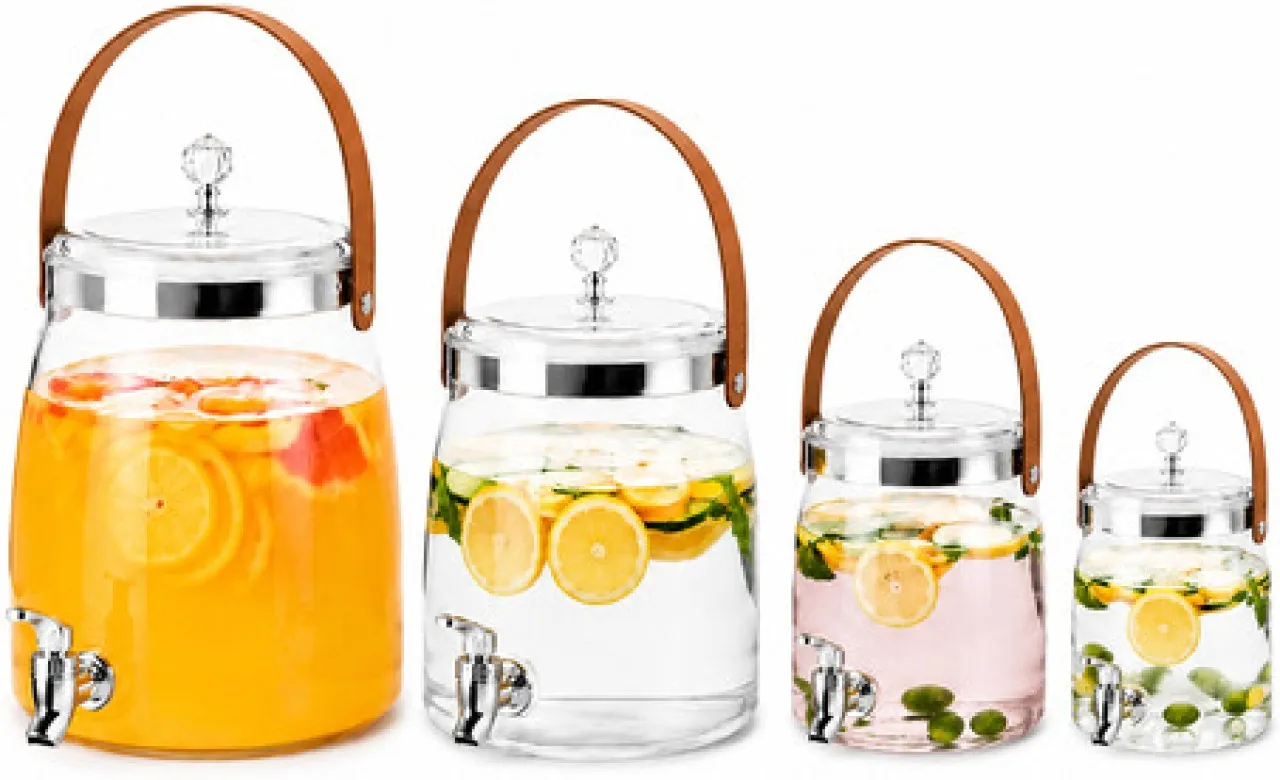 fancystuff Set of 4 Beverage Dispensers with Tap and Lid - 18.5L, 11L, 6.8L & 3.9L Counter Top Wate…
