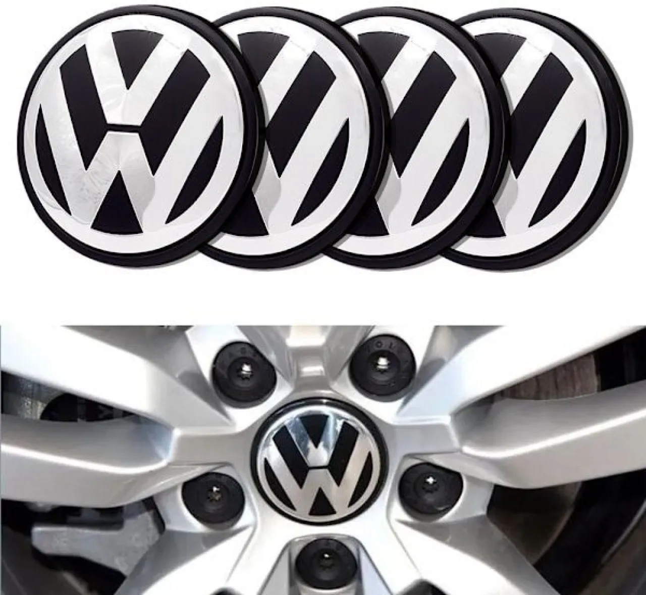 MAX 4-pack - VW Center Caps / Wheel Hub Emblems - Car Silver Silver 56mm - Self Adhesive For compat…