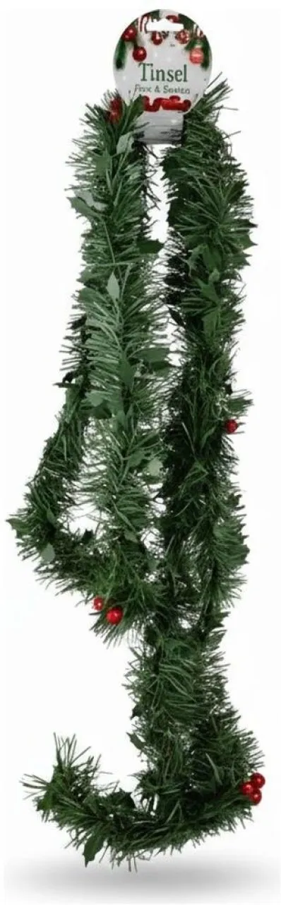 Vensico Festive Xmas Garland with Tinsel, Pine & Berries - 1.9 m Christmas Swag