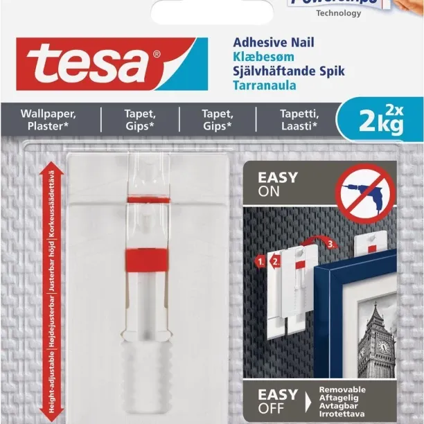 TESA Adhesive Nails Adjustable 2x2kg - Sensitive Surfaces Adhesive