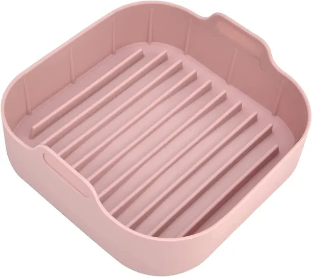 Pruchef Non Stick Silicone Air Fryer Basket - Microwave & Dishwasher Safe - Pink Air Fryer
