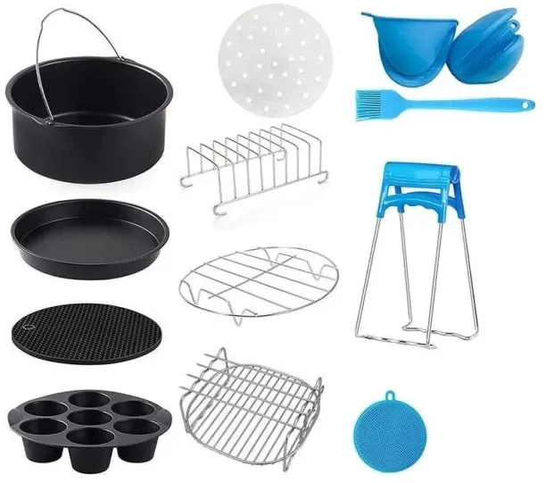 ShopMarket Universal Air Fryer Accessories Kit – Non-Stick Baking Pans, Stainless Steel Racks, Kitc…