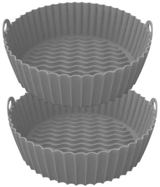 Wobuciko Silicone Air Fryer Liners, Grey, Round, Reusable Basket Inserts, Pack of 2 Airfryer Tray