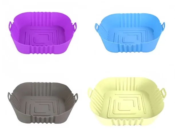 Generic 4 square air fryers with silicone lining, reusable (gray+blue+purple+yellow) Airfryer Tray