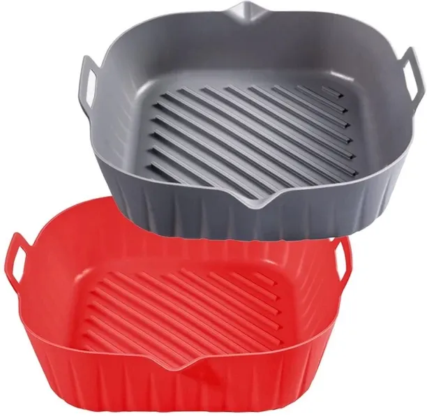 hinotori 2-Pack Square Silicone Air Fryer Liner Reusable with Handle Airfryer Tray