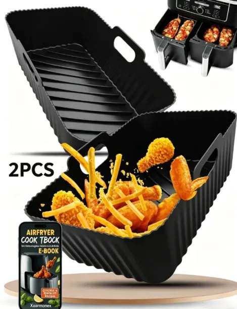 Moucles 2Pcs Air Fryer Liners Reusable-Silicone Air Fryer Liner Accessories Square, Air Fryer Liner…
