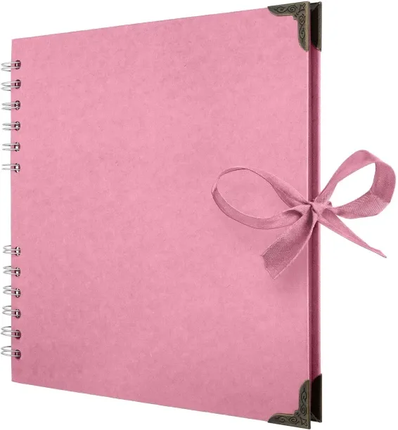 OMGift Square Scrapbook Photo Albums 8 x 8 Inch Pink Thick Paper, Hardcover, Metal Corners, Ribbon …